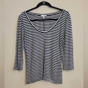 Black & White Stripe Modal Cotton Blend Deep V-Neck Nautical 14th & Union Size M